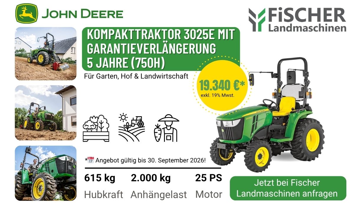 John Deere 3025E Kompakttraktor Fischer Landmaschinen